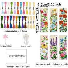 6pcs Floral Cross-Stitch Bookmark DIY Handicraft Kit - Includes Cross-Stitch Designs Of Lavender, Daisy And Other Flowers, With Printed Cross-Stitch Fabrics, Threads, Tools (Random Colors) And Instructions - Suitable For Crafters And Beginners, Can Be Used As Book Marks And Home Decor