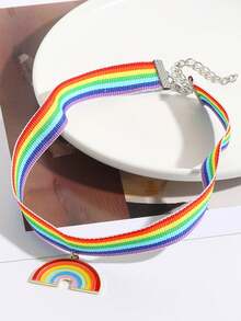 1pc Rainbow Color Couple Necklace Chain, Friendship Choker - Color - View 2