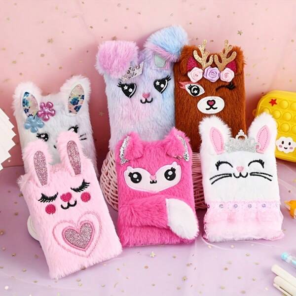 Children's Cartoon Plush Notebook, 80 Sheets Of Paper Per Book, New Cartoon Rabbit Plush Notebook, Mini Pocket Diary