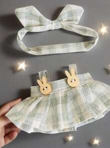Clothes Only] 17CM Blind Box Clothes Doll Accessory Plaid Skirt & Headband Set (Doll Not Included), Removable Outfit Set Suitable For 1st And 2nd Gen Dolls 15cm-17cm (5.9 Inch-6.69 Inch), Doll Outfit/Shoes Replacement, Suitable For Birthday, Holiday, Valentine's Day Gifts, Suitable For All (Only Selling Clothes, Not Selling Doll)