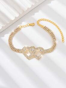 1pc Double Heart Rhinestone Bracelet & Anklet, Beach Ankle Jewelry - Multicolor - View 5