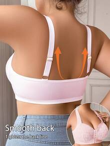 Plus Size Women Stylish Front Closure Lace Wireless Bra - Pink - View 3