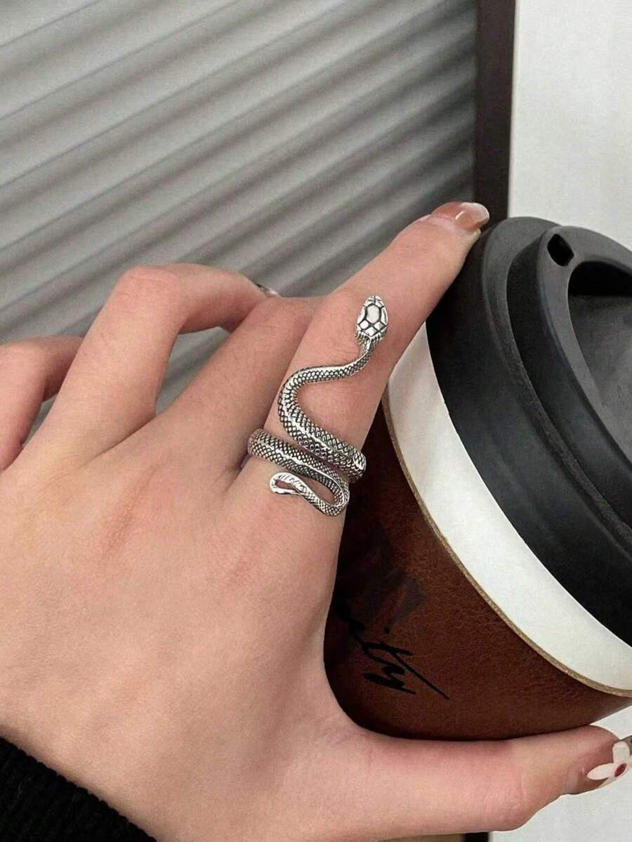 1pc Unique Creative Snake Ring, Fashionable Luxury Minimalist Unisex Ring, Suitable For Gifts And Daily Wear - Ring - View 1