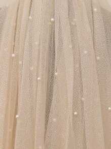 1pc Beaded Face Veil With Hair Comb, Fantasy Star Sky Printed Bridal Head Veil