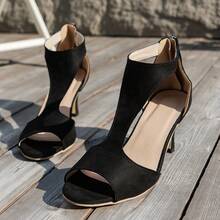 Sandalias para Mujer Moda de Tacón Alto, Huaraches para Dama Elegante de Tacón Alto, Zapatos de Tacón Alto para Mujer, Diseño de Cremallera para Usar Fácilmente, la Mejor Opción para Mujeres Hermosas y Seguras, Una Buena Opción para Combinar en el Lugar de Trabajo - Negro - Ver 3