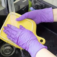 20/50/100只装，一次性粉色丁腈手套，不含乳胶，防水防静电，多功能工作手套，厨房烹饪工具粉色一次性手套，丁腈合成劳动防护手套 - 淡紫色 - 查看 7