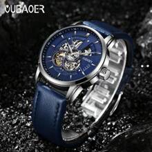 Oubaoer Herren Lässig Minimalistisch Leder Automatisch Mechanisch Cut Out Luxus Geschäft Wasserdicht Mode Uhr, hochwertige Herren Armbanduhr, Herren Geschenk