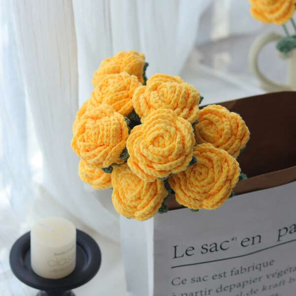 1/3/6/10pcs Handmade Crochet Rose Flowers, Decorative Bouquet, Artificial Flowers, Handmade Flowers, Yarn Flowers. Bridal Wedding Bouquet, Her Gift, Mother's Gift, Teacher's Gift, Creative Gift. Suitable For Decorating Restaurants, Living Rooms, Bedrooms, Weddings, Parties As Home Decor And Outdoor Decor. Suitable For Spring/Summer Decoration, Christmas, New Year, Valentine's Day, Thanksgiving, Back To School, Weddings, Birthdays And Other Holidays