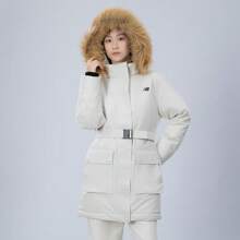 New Balance Chaqueta de mujer para deportes al aire libre, casual, cortavientos, cálida y cómoda con cuello de piel