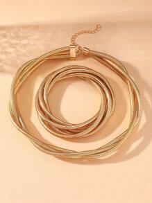 2 Peças Conjunto de Joias com Colar e Pulseira de Corrente Multicamadas, Cor Dourado Minimalista