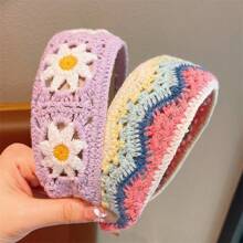 1pc Daisy & Cherry Knitted Wide-Brimmed Hair Hoop, Headband For Top Of Head Hair Styling, Adult Hair Accessory