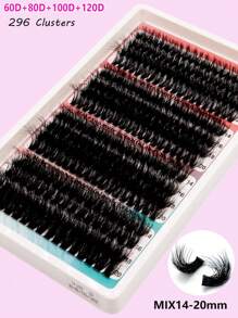 16 Peças Conjunto de Cílios Postiços em Cluster, 296 Peças/272 Peças Bandeja Mista de Cílios Enxertados Segmentados Fofos 80D/100D/120D/160D , Cílios DIY, Comprimentos Variados de 14-20mm