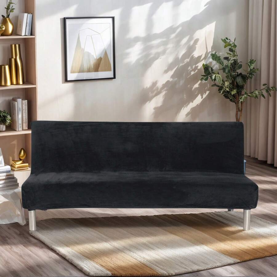 Armless Sofa Cover Spandex Futon Slipcover Non-Slip Sofa Cover Foldable Sofa Seat Covers Without Arms Sofa,Bed,Slipcover,Couch,Sofa Protector - màu đen - Xem 1