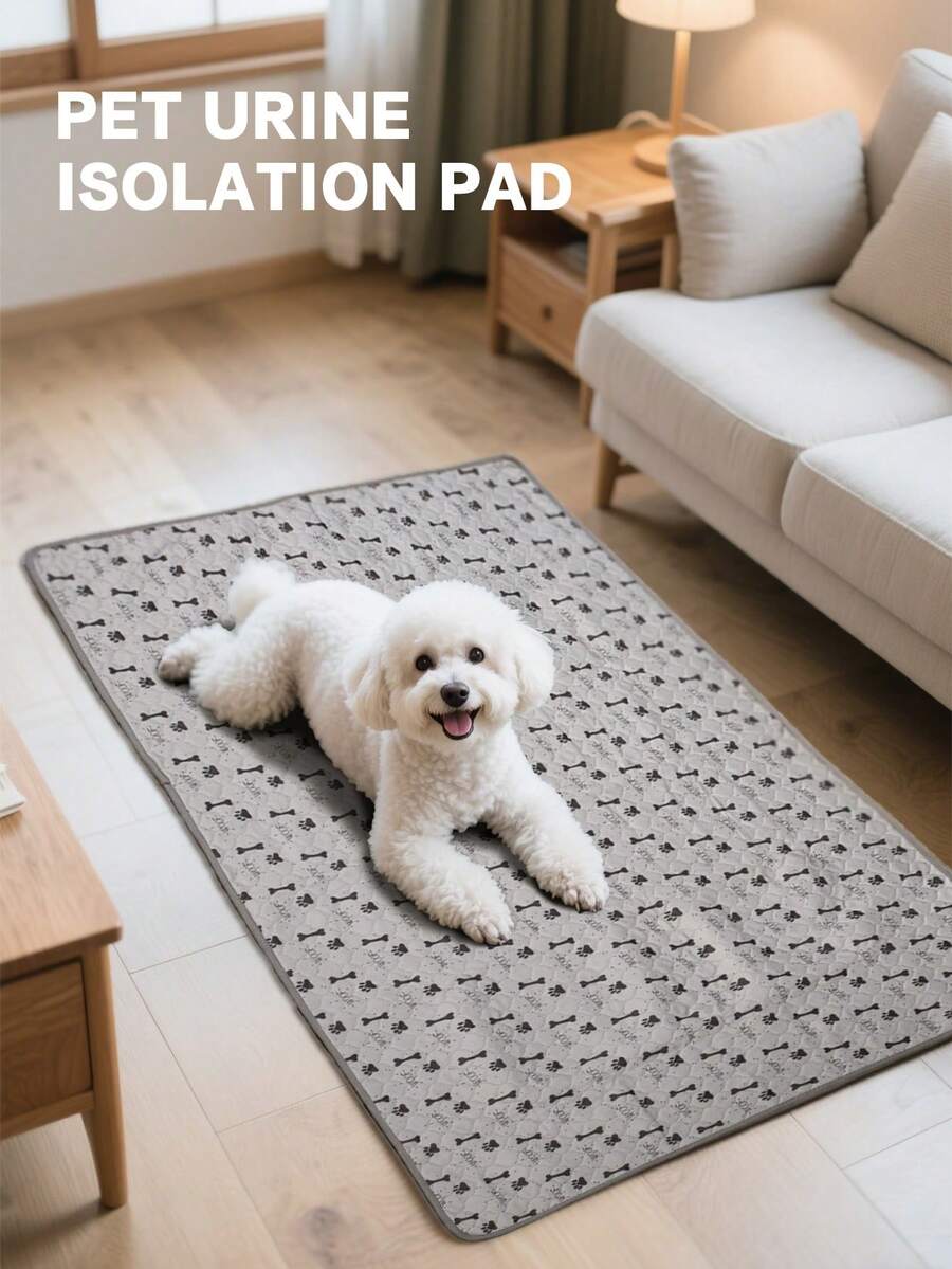 1 件灰色骨头和爪印防水宠物垫，防滑，可清洗，可重复使用，适用于小型/中型/大型猫和狗