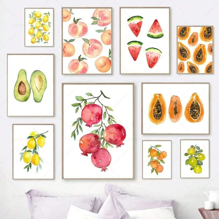 1 Stück Geschenk Moderne Früchte-Poster Avocado Zitrone Wassermelone Pfirsich Papaya Wandkunst Leinwandmalerei Nordischer Druck Küche Heim Dekoration Optional mit Rahmen - Verschiedenfarbig - Übersicht 1