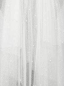 1pc Beaded Face Veil With Hair Comb, Fantasy Star Sky Printed Bridal Head Veil
