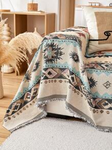 1pc Bohemian Sofa Throw Blanket - All-Season Comfort, Pet-Friendly, Dust-Proof Couch Cover With Tassels - Ideal For Living Room, Kitchen, - Machine Washable, Throw Blanket For Couch