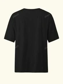T-shirt personalizzabile con testo, numeri, loghi, nomi/testo/numeri fortunati, tinta unita nera, t-shirt ampia con maniche corte da donna, adatta per feste, all'aperto, sport casual, comoda per la primavera/estate, ideale per personalizzazioni per lauree, uniformi per raduni familiari