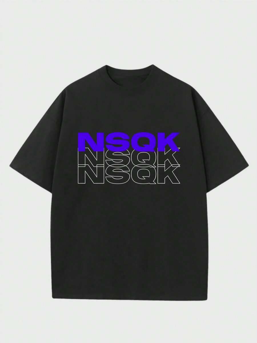 Para hombre,Camisa con Letra "NSQK" en Estilo Repetido y Colorido,Camiseta casual de cuello redondo y manga corta con estampado,adecuada para uso diario en primavera y verano,unisex - Negro - Ver 1