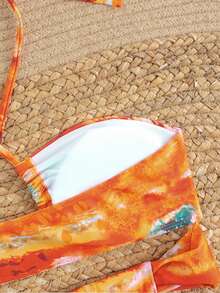 Summer New Tie-Dye Printed Bikini Set, Beach Resort Swimwear For Beach, Pool, Party, Sexy European Style Suitable For Holiday - Orange - View 6