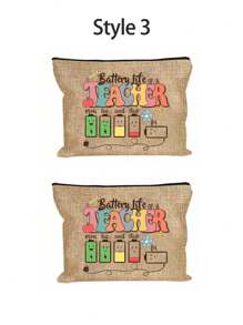 Bolsa de maquillaje con estampado de "Maestro" como regalo de aprecio al maestro, monedero de lino caqui, bolsa de cosméticos con forro y sin cierre - perfecto para educadores y personal escolar, regalo de agradecimiento al maestro, accesorios casuales y elegantes para salidas, vacaciones, viajes diarios, bolsa de cosméticos, regalo de cumpleaños para mamá, amiga
