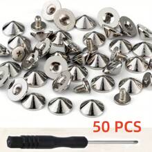 50 Sets Silver Alloy Cone Spikes And Studs, 4.7mm 3/16" Bullet Screw Back Punk Studs For Clothing, Shoes, Leather Craft, Belts, Bags With Installation Tools