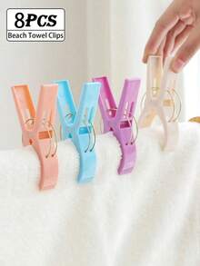 8 piezas de pinzas de plástico resistentes de colores, pinzas resistentes al viento para toallas de playa, pinzas de secado de ropa antideslizantes, abrazaderas resistentes a la oxidación para fijar sillas de playa, adecuadas para ropa de hogar, toallas, ropa de cama, toallas de playa, camping, viajes, al aire libre (interior y exterior), suministros esenciales para el hogar, pinzas para tendedero (disponibles 1/4/8 piezas)