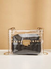 Bolso de cadena transparente, nuevo bolso de gelatina transparente para mujer, bolso cuadrado de hombro versátil con cadena tejida, adecuado para salir, ir al trabajo, regalar y uso diario, verano