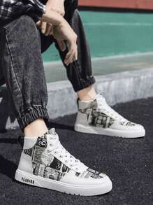 Herren High-Top Sneaker mit grafischem Muster und Schnürsenkeln, vielseitig einsetzbar für Lässig und Outdoor, geeignet für alle Jahreszeiten