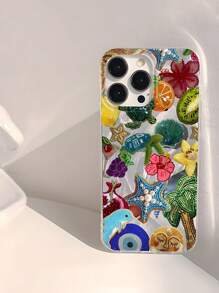 1 pièce Étui de téléphone portable doux, imperméable, anti-chute et antidérapant, avec motif de vie océanique et palmier en patchwork, compatible avec les téléphones Apple