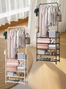 1 pieza Organizador de armario portátil multiusos, aproximadamente 24 pulgadas de ancho, incluye perchero, estantería para zapatos, estantes de almacenamiento, móvil, fácil de ensamblar/desarmar, adecuado para sala de estar, dormitorio, oficina en casa, regalo perfecto para Navidad, fiestas