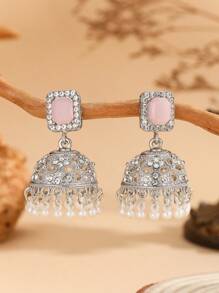 1 Pair Luxury Earrings, Elegant Crystal Embedded Fashion Bells & Tassel Faux Pearl Drop Earrings, Bollywood Jewelry Gift Suitable For Women's Daily, Festival, Wedding And Party Wear