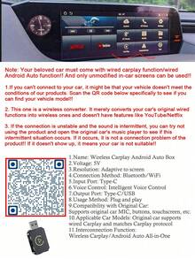 迷你 Carplay 无线适配器和 Android Auto 无线适配器兼容手机/安卓系统 - 稳定快速连接，用于将工厂有线 CarPlay 转换为无线 CarPlay（适用于 2016 年及以后的汽车），Apple Carplay 适配器无延迟