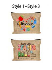 Bolsa de maquillaje con estampado de "Maestro" como regalo de aprecio al maestro, monedero de lino caqui, bolsa de cosméticos con forro y sin cierre - perfecto para educadores y personal escolar, regalo de agradecimiento al maestro, accesorios casuales y elegantes para salidas, vacaciones, viajes diarios, bolsa de cosméticos, regalo de cumpleaños para mamá, amiga