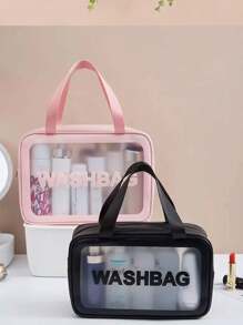 Makeup Bag Toiletry Bag Travel Bag,Portable Waterproof PU Cosmetic Bag,Swim Bag,Travel Essentials For Women,Waterproof Clear Bag Cosmetic Bag For Cosmetic,Toiletries,Tool Accessories ,Back To School(1Pc/3Set Black),For Holiday Beach, Bathroom Collection, Bedroom Collection, Large Capacity