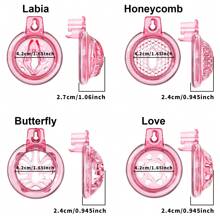 Haifan Soft Silicone Mini Chastity Devices Flat Cock Cage For Men With 6 Sizes Rings Penis Lock Bondage Sex Toys SM Products (Pink-Transparent)