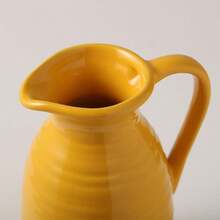 Farmhouse Pitcher Vase For Flowers- Ceramic Pitcher White Flower Vase For Your Kitchen/Home Decor/Office/Living Room/Bookshelf/Mantel/-White - Yellow - Pitcher Vase - View 3