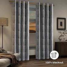Beige And Black% Blackout Geometric Pattern Curtains, 52 Inch Wide 96 Inches Long 2 Panels, Thermal Insulated Noise Reducing Anti-Rust Grommet Drapes Bedroom Living Room,, Modern Style, Energy-Efficient - 深灰色和銀色 - 查看 4