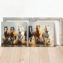 1/2pcs/Set Modern Galloping Horse Oil Painting Art , For Living Rooms And Bedrooms, Animals, Vintage, Warm Color Dynamic Galloping Horse Painting, Perfect For Modern Home Decor, Bedroom Wall Decor Modern Wall Art Realistic Steed Depiction, Posters, Wall Art, Room Decoration Stuff ,Wall Art With Frame - Multicolor - View 9