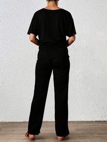 Set dos piezas panatalon holgado comodo top playera dama mujer manga corta cómodo holgado diario casual suelto conjunto fresco chic versátil