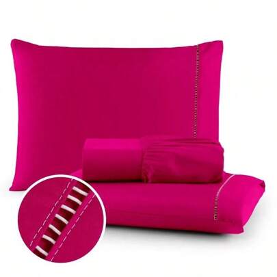 Jogo de Lençol 03 Peças 400 Fios Cama Solteiro Casal Queen Micropercal Ponto Palito