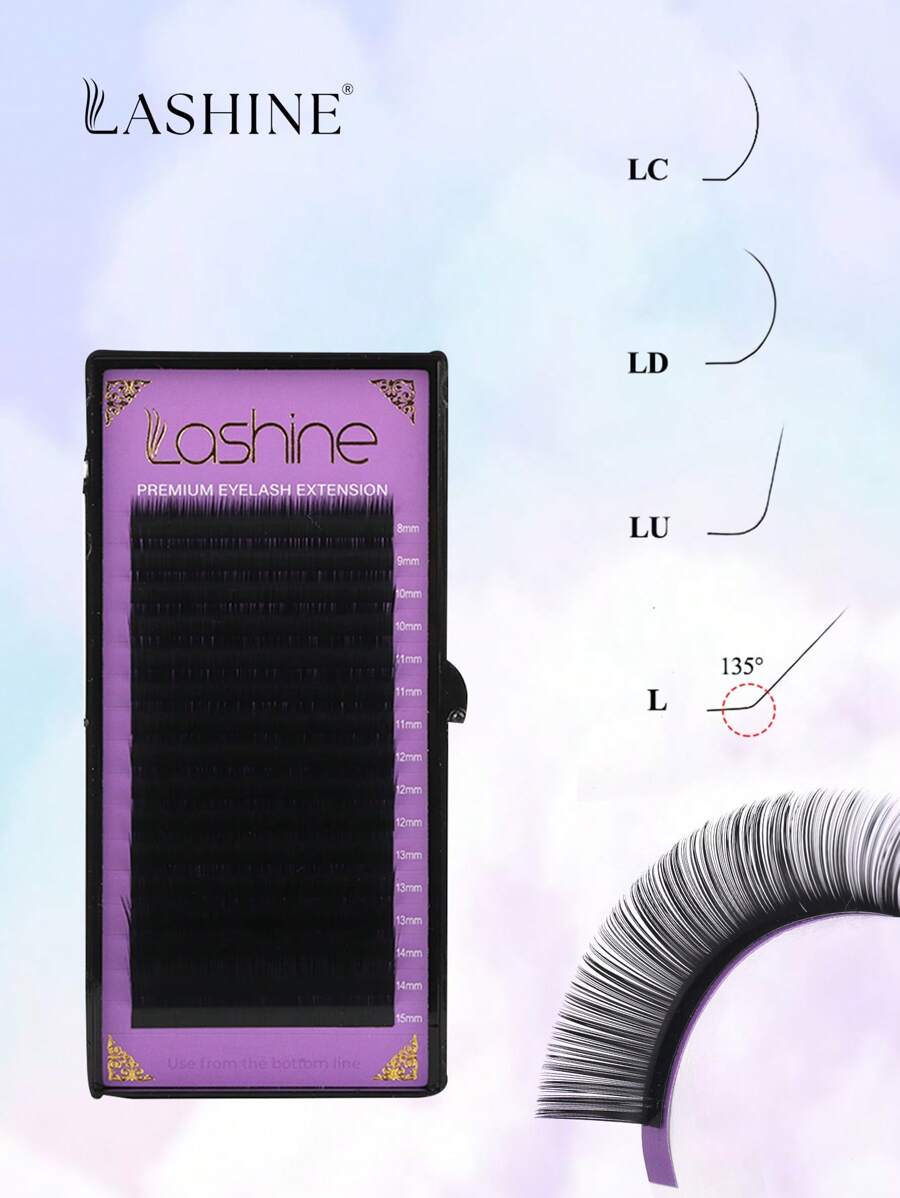 Lashine 16 Rows L Curl Series Individual False Eyelashes Extensions C D L LC LD LU Curl 0.05mm 0.07mm Thickness 8-15mm Mixed Lengths Faux Mink Classic Lash Soft And Natural