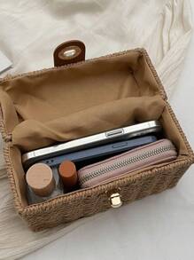 Borsa da vacanza con motivo quadrato minimalista alla moda, borsa quadrata retrò piccola, nuova borsa intrecciata casual e alla moda, borsa a spalla, borsa a tracolla, borsa a mano