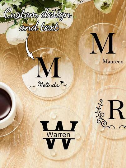 1pc Customized Clear Round/Square Coaster Decorative Glass Plate For Wedding Table Decor, Crafts, Home Decoration And Party