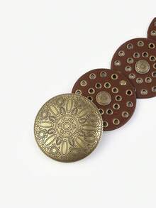 1 pieza Cinturón de mujer bohemio vintage de PU, estilo retro occidental americano para otoño, Halloween - Café - Ver 5