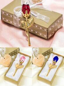 1pc Glass Rose Mini Crystal Flower Artificial Flowers,Mini Crystal Gift Box Decoration Red Rose Flower Artificial Flowers Party Gift For Women, Glass Rose Mini Crystal Flower Artificial Flowers Wedding Party Gift Room Ornament Office Desktop Decoration