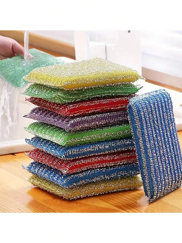 4pcs/Set Random Color Kitchen Dish Washing Sponges, Safe Non-Scratch Scrub Pads, Two-Sided Cleaning Sponges, Cleaning Accessories, Back To School Supplies