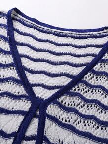 Women Fashion Long Sleeve Striped Contrast Color Knit Coverup Beach Dress, Vacation Style