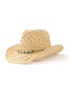 1pc Boho Casual Cowboy Straw Hat, Sunscreen Hat Suitable For Vacation And Commute, Fashion And Versatile For Men And Women All Seasons - Teardrop Straw Hat - View 15