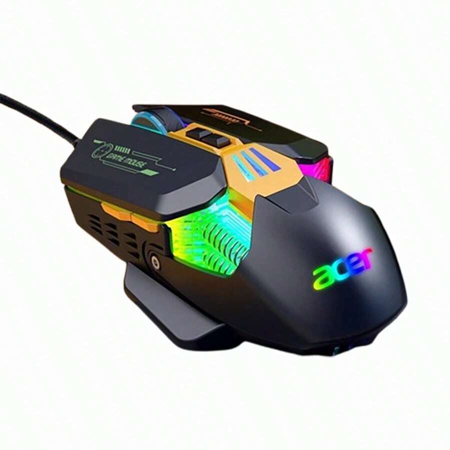 Acer Wired Mouse OMW212 Colorful Atmosphere Breathing Light E-Sports Gaming Mouse Resolution Up To 7200DPI Non-Slip Scroll Wheel Ergonomic Comfortable Feel Black And Orange